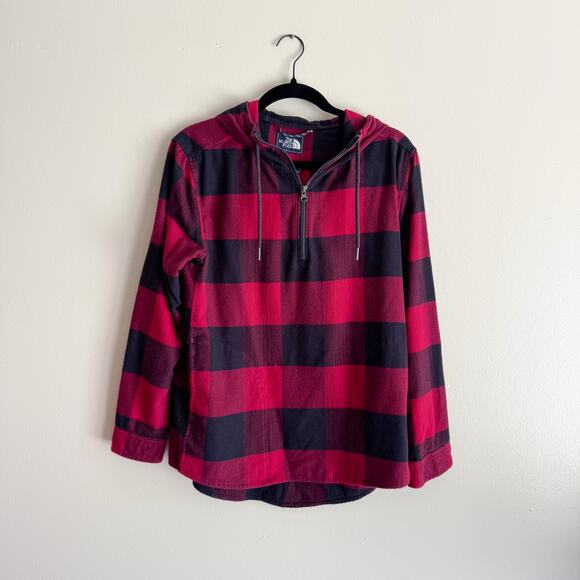 The North Face Red + Black Buffalo Check Plaid Hooded Sweatshirt - Medium - Picture 1 of 9